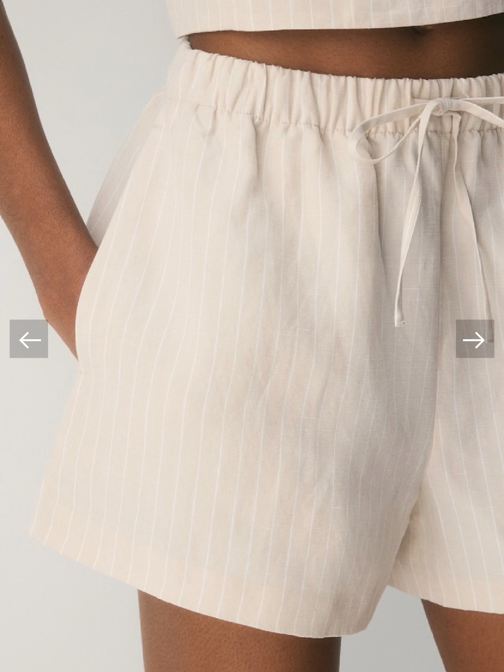 Aritzia Cream Pinstripe High-Waist Linen Drawstring Shorts Size S - Picture 7 of 8